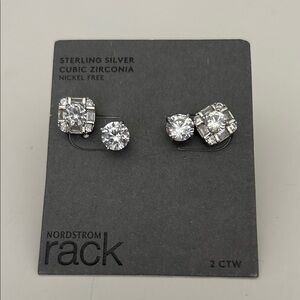 Nordstrom Sterling Silver Cubic Zirconia Stud Earrings set of two pairs